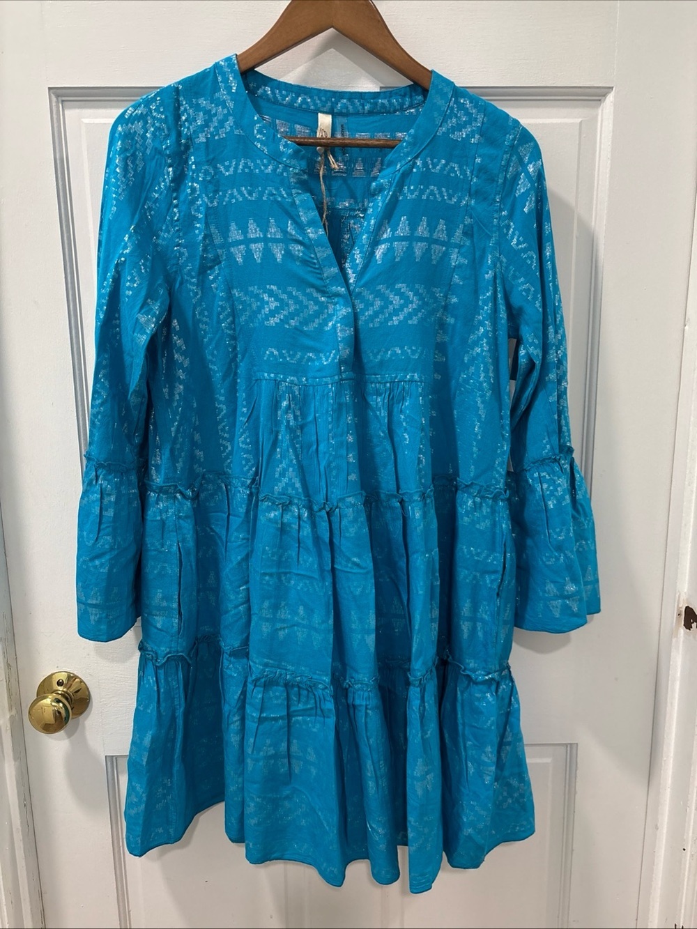 Elan Women’s Gabriella Tiered Mini Dress Size Small Turquoise Boho Festival NWT